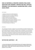 NUR 254 MATERNAL & PEDIATRIC NURSING FINAL EXAM &NewLine;QUESTIONS AND ANSWERS &vert; VERIFIED AND WELL DETAILED&NewLine;ANSWERS &vert; PLUS RATIONALES &vert; GUARANTEED PASS &vert; LATEST&NewLine;EXAM UPDATE