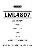 LML4807 Assignment 2 Answers - Semester 2 &vert;Due Date September 2026