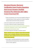 Maryland Elevator Mechanic &NewLine;Certification Exam Practice Questions &NewLine;And Correct Answers &lpar;Verified &NewLine;Answers&rpar; Plus Rationale 2027 Q&A&vert; &NewLine;Instant Download Pdf&period;