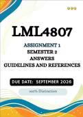LML4807 Assignment 2 Semester 2 &vert;&vert;&lpar;ANSWERS AND GUIDELINES&rpar;&vert; Due Date September 2026