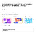 CHEM 102L FINAL EXAM REVIEW ACTUAL 2026 QUESTIONS AND VERIFIED ANSWERS