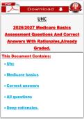 UHC 2026&ndash;2027 Medicare Basics Assessment Questions and Correct Answers with Rationales &vert; UnitedHealthcare Certification Exam Prep
