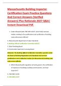 Massachusetts Building Inspector &NewLine;Certification Exam Practice Questions &NewLine;And Correct Answers &lpar;Verified &NewLine;Answers&rpar; Plus Rationale 2027 Q&A&vert; &NewLine;Instant Download Pdf&period;