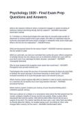 Psychology 1020 - Final Exam Prep Questions and Answers