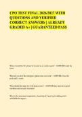 CPO TEST FINAL 2026&sol;2027 WITH &NewLine;QUESTIONS AND VERIFIED &NewLine;CORRECT ANSWERS &vert; ALREADY &NewLine;GRADED A&plus; &vert; GUARANTEED PASS