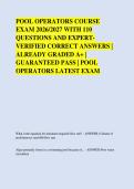 POOL OPERATORS COURSE &NewLine;EXAM 2026&sol;2027 WITH 110 &NewLine;QUESTIONS AND EXPERT&NewLine;VERIFIED CORRECT ANSWERS &vert; &NewLine;ALREADY GRADED A&plus; &vert; &NewLine;GUARANTEED PASS &vert; POOL &NewLine;OPERATORS LATEST EXAM
