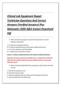 Clinical Lab Equipment Repair &NewLine;Technician Questions And Correct &NewLine;Answers &lpar;Verified Answers&rpar; Plus &NewLine;Rationales 2026 Q&A Instant Download &NewLine;Pdf