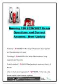 Nursing 120 Exam 2026&sol;2027 &vert; 150&plus; Questions & Correct Answers &vert; Anatomy&comma; Physiology&comma; Tissues&comma; Skin&comma; Skeletal&comma; Muscular&comma; Nervous&comma; Endocrine&comma; Blood & Heart