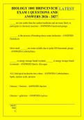 BIOLOGY 1001 HRINCEVICH &NewLine;EXAM 1 QUESTIONS AND &NewLine;ANSWERS 2026 - 2027