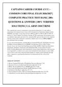 CAPTAINS CAREER COURSE &lpar;CCC&rpar; &ndash; COMMON CORE FINAL EXAM 2026&sol;2027 &vert; COMPLETE PRACTICE TEST BANK &vert; 200&plus; QUESTIONS & ANSWERS &vert; 100&percnt; VERIFIED SOLUTIONS &vert; U&period;S&period; ARMY DOCTRINE