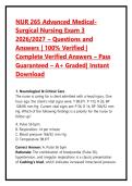 NUR 265 Advanced Medical-Surgical Nursing Exam 3 2026&sol;2027 &ndash; Questions and Answers &vert; 100&percnt; Verified &vert; Complete Verified Answers &ndash; Pass Guaranteed &ndash; A&plus; Graded&vert; Instant Download