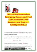 FEMA IS-230&period;E Fundamentals of Emergency Management Final Exam 2026&sol;2027 &vert; 40 Questions & Answers &vert; NIMS&comma; EOC&comma; Stafford Act&comma; Mitigation & NRF