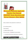 Minnesota Pesticide Applicator General Practice Test 2026&sol;2027 &vert; 50 Questions & Answers &vert; IPM&comma; FIFRA&comma; Labels&comma; PPE&comma; Toxicity&comma; Drift & Application Safety