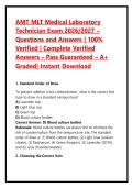 AMT MLT Medical Laboratory Technician Exam 2026&sol;2027 &ndash; Questions and Answers &vert; 100&percnt; Verified &vert; Complete Verified Answers &ndash; Pass Guaranteed &ndash; A&plus; Graded&vert; Instant Download