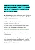 PRIMARY CARE OF THE CHILDBEARING&NewLine;AND CHILDREARING FAMILY TEST BANK&NewLine;UPDATED COMPLETE QUESTIONS WITH&NewLine;ACCURATE ANSWERS