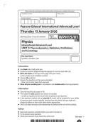 2026 Pearson Edexcel International A Level PHYSICS UNIT 5&vert;WPH15&sol;01&vert;Question paper&vert;JANUARY 2026
