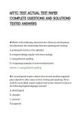 MTTC TEST ACTUAL TEST PAPER&NewLine;COMPLETE QUESTIONS AND SOLUTIONS&NewLine;TESTED ANSWERS&NewLine;