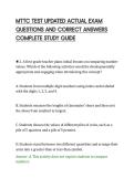 MTTC TEST UPDATED ACTUAL EXAM&NewLine;QUESTIONS AND CORRECT ANSWERS&NewLine;COMPLETE STUDY GUIDE&NewLine;