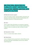 MULTICULTURAL EDUCATION IN A&NewLine;PLURALISTIC SOCIETY CERTIFICATION&NewLine;EVALUATION VERIFIED QUESTIONS WITH&NewLine;COMPLETE SOLUTIONS&NewLine;