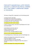 FOOD SAFETY MANAGER EXAM &vert;LATEST UPDATED 2026&sol;2027 &vert;A COMPLETE SOLUTION ALL ANSWERS GET IT 100&percnt; CORRECT &vert;VERIFIED BEST GRADED A&plus; FOR SUCCESS