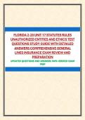 FLORIDA 2-20 UNIT 17 STATUTES RULES UNAUTHORIZED ENTITIES AND ETHICS TEST QUESTIONS STUDY GUIDE WITH DETAILED ANSWERS COMPREHENSIVE GENERAL LINES INSURANCE EXAM REVIEW AND PREPARATION