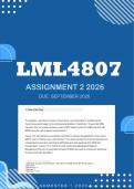 LML4807 Assignment 2 2026 - Distinction &vert; Due September 2026