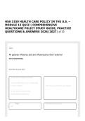 HSA 3150 HEALTH CARE POLICY IN THE U&period;S&period; &ndash; MODULE 13 QUIZ &vert; COMPREHENSIVE HEALTHCARE POLICY STUDY GUIDE&comma; PRACTICE QUESTIONS & ANSWERS 2026&sol;2027