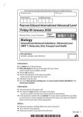 2026 Pearson Edexcel International A Level BIOLOGY UNIT 1&vert;WBI11&sol;01&vert;Question paper&vert;JANUARY 2026