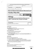 2026 Pearson Edexcel International A Level BIOLOGY UNIT 1&vert;WBI11&sol;01&vert;Question paper&vert;JUNE 2026