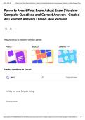 Power to Arrest Final Exam Actual Exam &lpar; Version&rpar; &vert; Complete Questions and Correct Answers &vert; Graded A&plus; &vert; Verified Answers &vert; Brand New Version&excl;&NewLine;