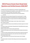 DECA Finance Cluster Exam Study Guide Questions and Verified Answers&comma; 2026&sol;2027 Exam Preparation Material