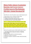 Illinois Public Adjuster Examination &NewLine;Questions And Correct Answers &NewLine;&lpar;Verified Answers&rpar; Plus Rationales &NewLine;2026 Q&A &vert; Instant Download Pdf