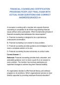 FINANCIAL COUNSELING CERTIFICATION PROGRAM &lpar;FICEP&rpar; 2027 FINAL EXAM WITH ACTUAL EXAM QUESTIONS AND CORRECT ANSWERS&vert;GRADED A&plus;