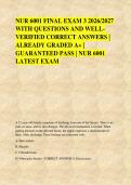 NUR 6001 FINAL EXAM 3 2026&sol;2027 &NewLine;WITH QUESTIONS AND WELL&NewLine;VERIFIED CORRECT ANSWERS &vert; &NewLine;ALREADY GRADED A&plus; &vert; &NewLine;GUARANTEED PASS &vert; NUR 6001 &NewLine;LATEST EXAM