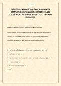 TCEQ Class C Water License Exam Review WITH COMPLETE QUESTIONS AND CORRECT DETAILED SOLUTIONS ALL WITH RATIONALES LATEST THIS YEAR 2026-2027&period;pdf provides comprehensive preparation for the TCEQ Class C Water License examination&comma; featuring complete question