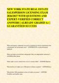 NEW YORK STATE REAL ESTATE &NewLine;SALESPERSON LICENSING EXAM &NewLine;2026&sol;2027 WITH QUESTIONS AND &NewLine;EXPERT-VERIFIED CORRECT &NewLine;ANSWERS &vert; ALREADY GRADED A&plus; &vert; &NewLine;GUARANTEED SUCCESS  