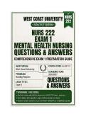 NURS 222 Exam 1 Mental Health Nursing Questions And Answers 2026&sol;2027 West Coast University