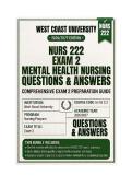 NURS 222 exam 2 Mental Health Nursing Questions And Answers 2026&sol;2027 West Coast University