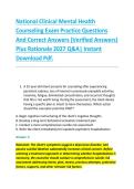 National Clinical Mental Health &NewLine;Counseling Exam Practice Questions &NewLine;And Correct Answers &lpar;Verified Answers&rpar; &NewLine;Plus Rationale 2027 Q&A&vert; Instant &NewLine;Download Pdf