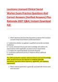 Louisiana Licensed Clinical Social &NewLine;Worker Exam Practice Questions And &NewLine;Correct Answers &lpar;Verified Answers&rpar; Plus &NewLine;Rationale 2027 Q&A&vert; Instant Download &NewLine;Pdf&period; 