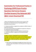 Examination for Professional Practice in &NewLine;Psychology &lpar;EPPP&rpar; Exam Practice &NewLine;Questions And Correct Answers &NewLine;&lpar;Verified Answers&rpar; Plus Rationale 2027 &NewLine;Q&A&vert; Instant Download Pdf