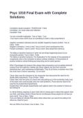 Psyc 1010 Final Exam with Complete Solutions