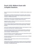 Psych 1010- Midterm Exam with Complete Solutions