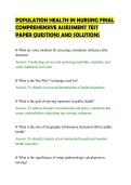 POPULATION HEALTH IN NURSING FINAL&NewLine;COMPREHENSIVE ASSESSMENT TEST&NewLine;PAPER QUESTIONS AND SOLUTIONS