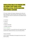 POPULATION HEALTH IN NURSING END&NewLine;OF COURSE STUDY GUIDE LATEST&NewLine;UPDATED ACTUAL TESTED QUESTIONS&NewLine;AND CORRECT ANSWERS