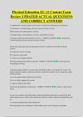 Physical Education EC-12 Content Exam &NewLine;Review UPDATED ACTUAL QUESTIONS &NewLine;AND CORRECT ANSWERS