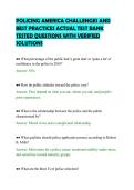 POLICING AMERICA CHALLENGES AND&NewLine;BEST PRACTICES ACTUAL TEST BANK&NewLine;TESTED QUESTIONS WITH VERIFIED&NewLine;SOLUTIONS