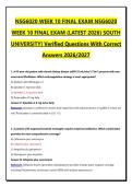 NSG6020 WEEK 10 FINAL EXAM NSG6020 WEEK 10 FINAL EXAM &lpar;LATEST 2026&sol;2027&rpar; SOUTH UNIVERSITY&rsqb; VERIFIED QUESTIONS WITH CORRECT ANSWERS 2026&sol;2027