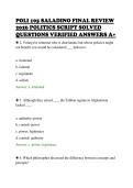 POLI 105 SALADINO FINAL REVIEW&NewLine;2026 POLITICS SCRIPT SOLVED&NewLine;QUESTIONS VERIFIED ANSWERS A&plus;