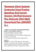 Tennessee Alarm Systems Contractor Exam Practice Questions And Correct Answers &lpar;Verified Answers&rpar; Plus Rationale 2026 Q&A&vert; Guaranteed Pass &lpar;GRADED A&plus;&rpar;